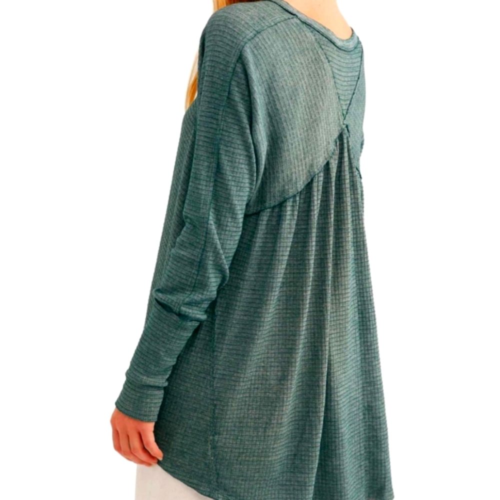 Free People Citrine Thermal Oversized Waffle Top In Vetiver Colorway Women's XS - Picture 2 of 11